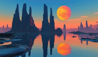 Alien Sunset over a Still Water photo