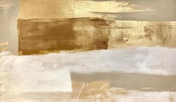 Abstract painting with horizontal, textured, and layered brushstrokes in warm beige and muted tones photo