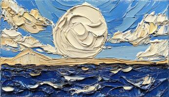 Ocean sunrise, textured sky and waves photo
