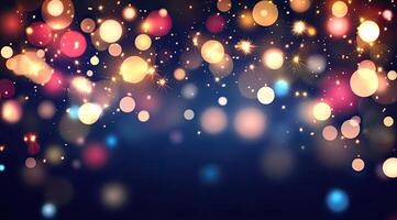 Festive bokeh lights in a dark background photo