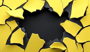 Shattered yellow wall with dark hole photo