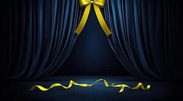 Dark stage with a yellow ribbon bow photo