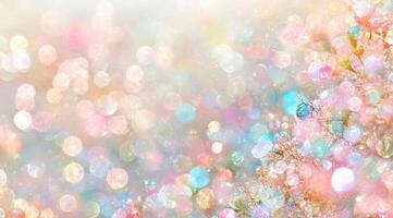 Soft, pastel bokeh background with iridescent sparkles photo