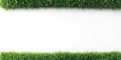 Two horizontal rows of artificial grass framing a white background photo