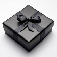 Elegant dark gray gift box with black ribbon photo