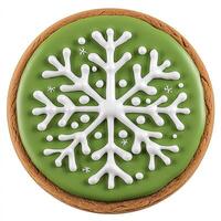 Round, green iced Christmas cookie with a snowflake design photo