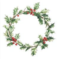 Circular holly wreath with berries photo