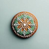 Circular iced cookie, snowflake design photo
