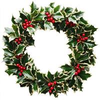 Circular holly wreath with red berries photo