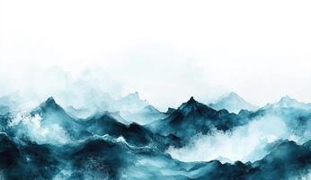 Misty mountain range, painted in shades of blue and white photo