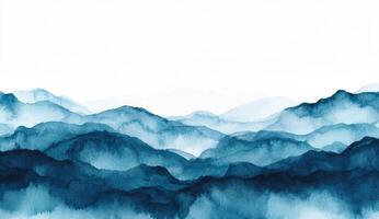 Misty mountain range, painted in shades of blue photo