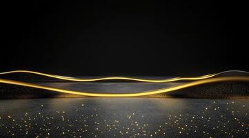 Elegant black surface with golden waves photo