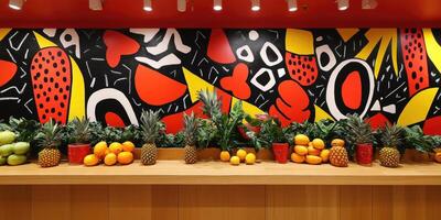 Vibrant Fruit Display Against Abstract Art photo