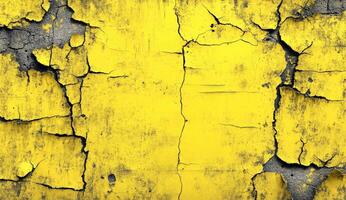 Yellow paint on a wall with cracks photo