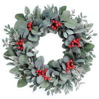 Round Christmas wreath with eucalyptus leaves and berries photo