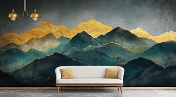Golden mountain range mural photo