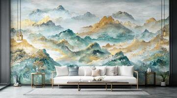 Misty mountain range, serene aesthetic photo