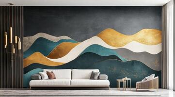 Modern abstract wall art with a contemporary sofa photo