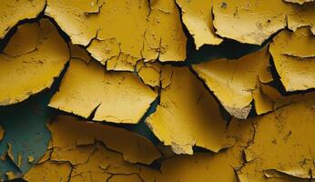 Peeling yellow paint on a surface photo