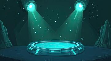 Dark cavern stage with glowing lights photo