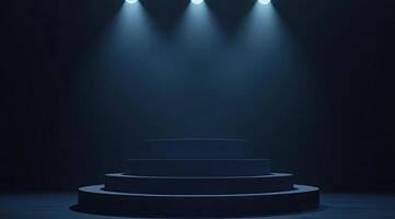 Dark, stage-like podium under spotlights photo