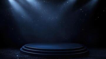 Dark, elegant podium stage with spotlights photo