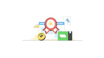 Website Illustration with Star Badge and Coin, Premium Product Animation in 4K, High-Quality Service Icon Design video