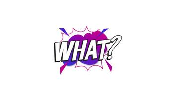 WHAT Pop Art Comic Text 2D Animation Bold Expressive Cartoon Style on Clean White Background in 4K Resolution video