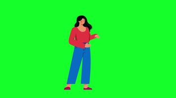 Woman Standing 2D Animation on Green Screen Background, Ideal for Business, Marketing, and Creative Visuals in Crisp 4K Resolution video