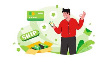 Man Using Smartphone to Shop Online 2D Animation Courier Service Fast Delivery Explainer Animation for E-Commerce and Shipping Solutions in 4K video