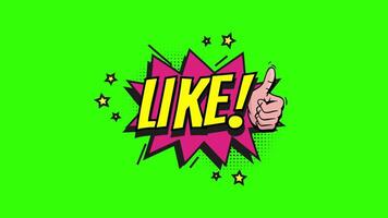 LIKE Pop Art Comic Text with Cartoon Bubble Explosions 2D Animation on Green Screen Background in 4K Resolution video