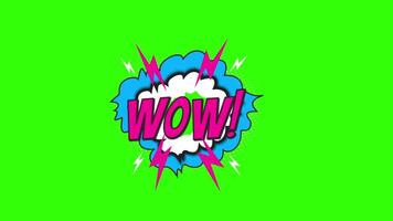 WOW Pop Art Comic Style Text Loop Animation on Green Screen Background, Bold Cartoon Typography in 4K Resolution video