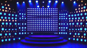 Luminous stage backdrop with tiered podium photo