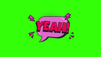 YEAH Text Comic Style Pop Up 2D Animation on Green Screen Background with Bold and Fun Expression in 4K Resolution video