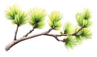 Delicate pine branch with vibrant new growth photo