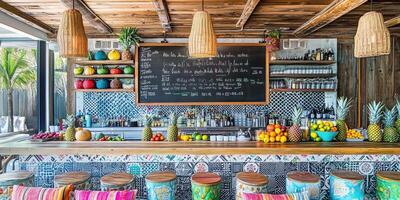 Vibrant Tropical Bar with Colorful Decor photo