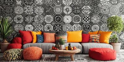 Vibrant Living Room with Intricate Tile photo