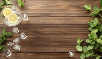 Refreshing summer drink ingredients on a wooden table photo