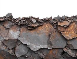 Rocky debris field against white background photo