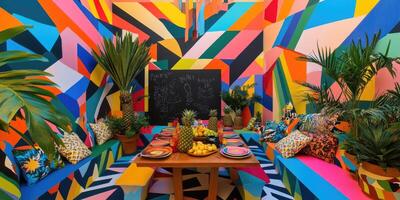 Vibrant, Geometrically Designed Indoor Space photo