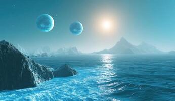 Ice planet, twin moons, serene photo