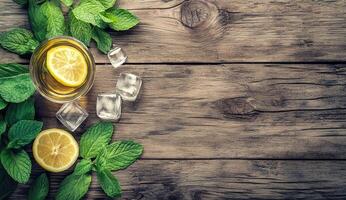 Refreshing iced tea with mint and lemon photo