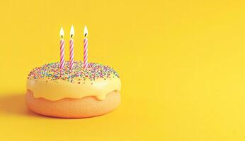 Birthday donut with three candles photo
