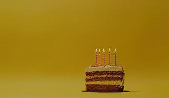 Birthday cake slice with candles photo