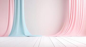 Soft pastel room with flowing drapes photo
