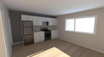 Small, bright kitchen with modern appliances photo