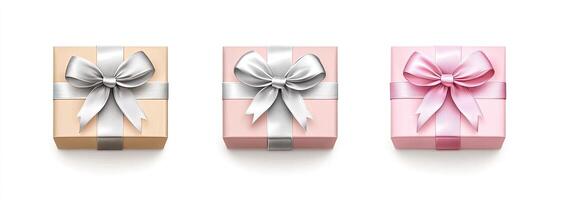 Three gift boxes with satin ribbons photo
