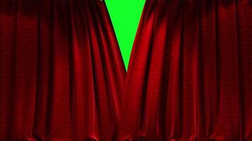 Two Red Curtains Pattern Opening on Green Screen Background, 2D Stage Reveal Animation in 4K video
