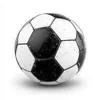 Worn soccer ball, black and white panels, distressed look photo