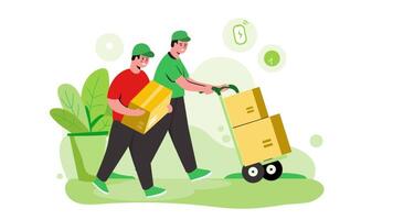 Two Men Carrying Boxes Courier Service Parcel Delivery 2D Animation, Fast and Reliable Parcel Shipping and Delivery Process Visuals in 4K video